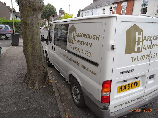 The Harborough Handyman van with logo and phone number